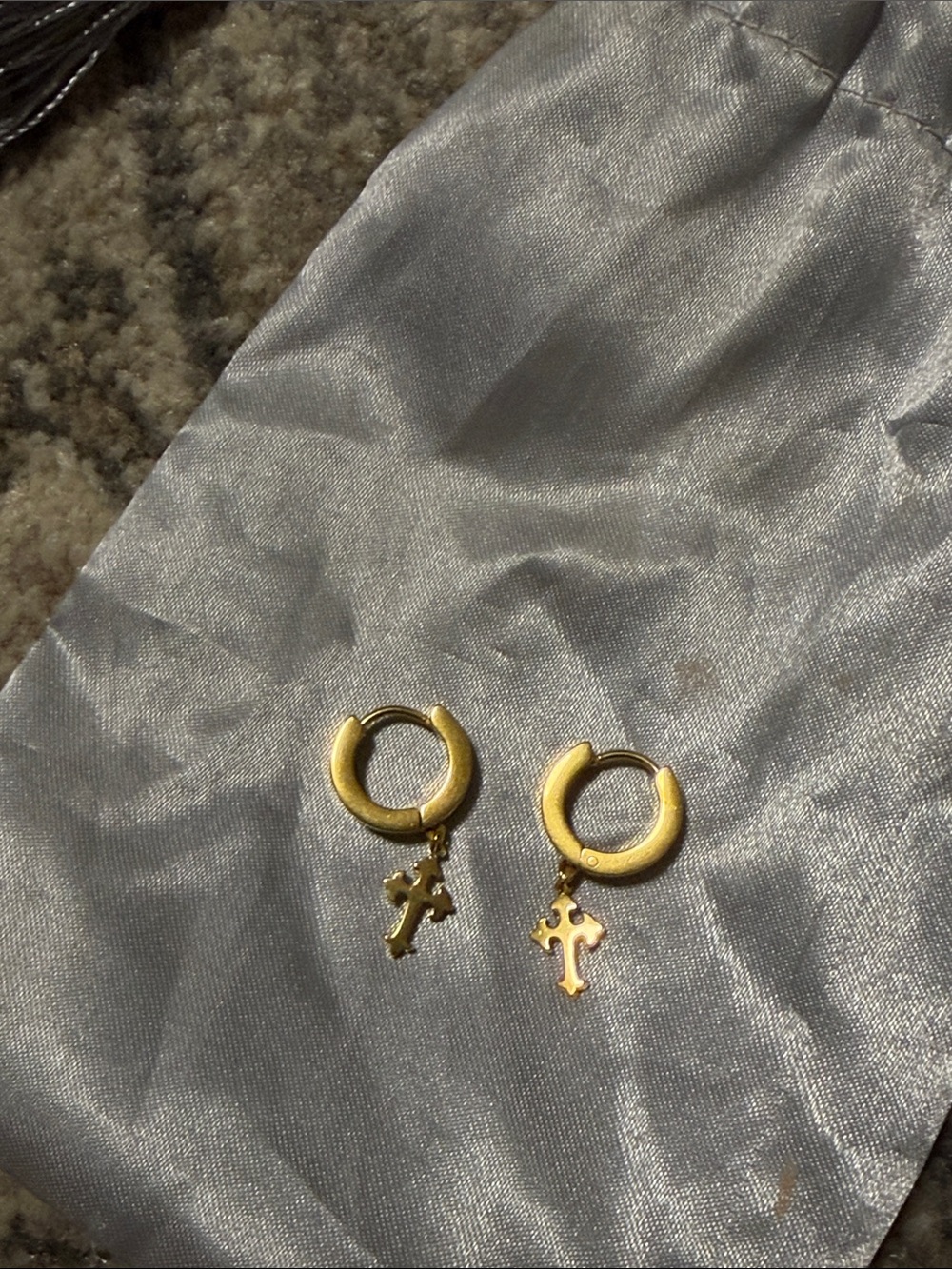 Gold Tone Hoop with cross Charm Earring Set